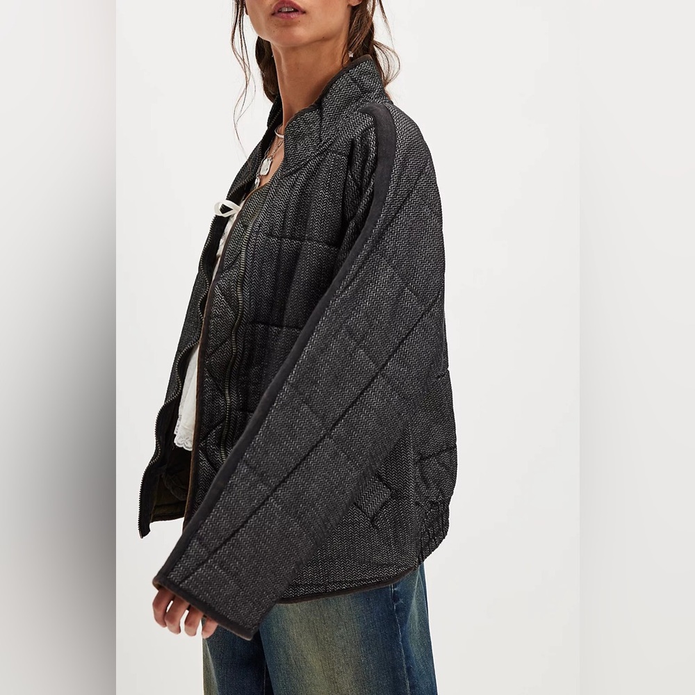 Free People Dolman Quilted Textured Denim Jacket